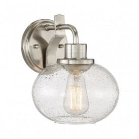 TRILOGY vintage style brushed nickel wall light with seeded glass