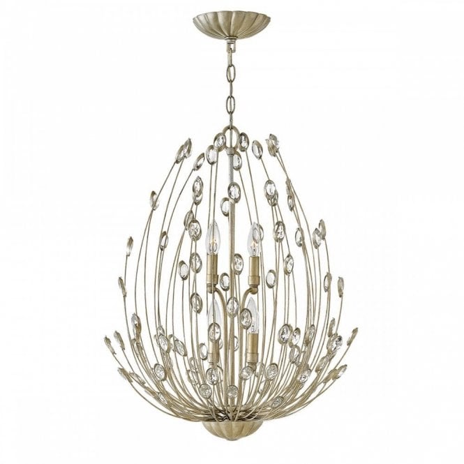 TULAH 4 light chandelier in silver leaf finish embellished with faceted crystal