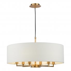 antique bronze 6 arm ceiling pendant with ivory shade