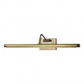 A large, modern, slimline, brushed bronze picture light 