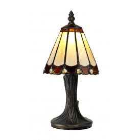 UNA small cream Tiffany glass table lamp with brown border