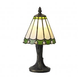 UNA small cream Tiffany glass table lamp with green border