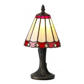 UNA small cream Tiffany glass table lamp with red border