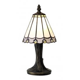 UNA small white Tiffany glass table lamp with silver grey border