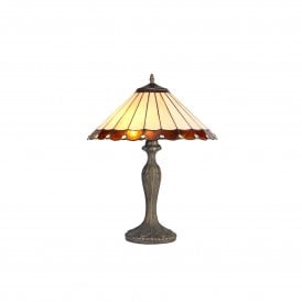 UNA Tiffany 2 Light Curved Table Lamp 40cm Amber, Cream, Crystal, Antique Brass