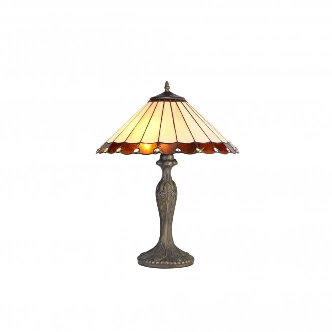 UNA Tiffany 2 Light Curved Table Lamp 40cm Amber, Cream, Crystal, Antique Brass