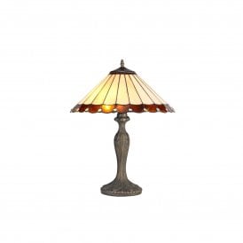 UNA Tiffany 2 Light Curved Table Lamp 40cm Amber, Cream, Crystal, Antique Brass