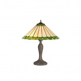 UNA Tiffany 2 Light Curved Table Lamp 40cm Green, Cream, Crystal, Antique Brass