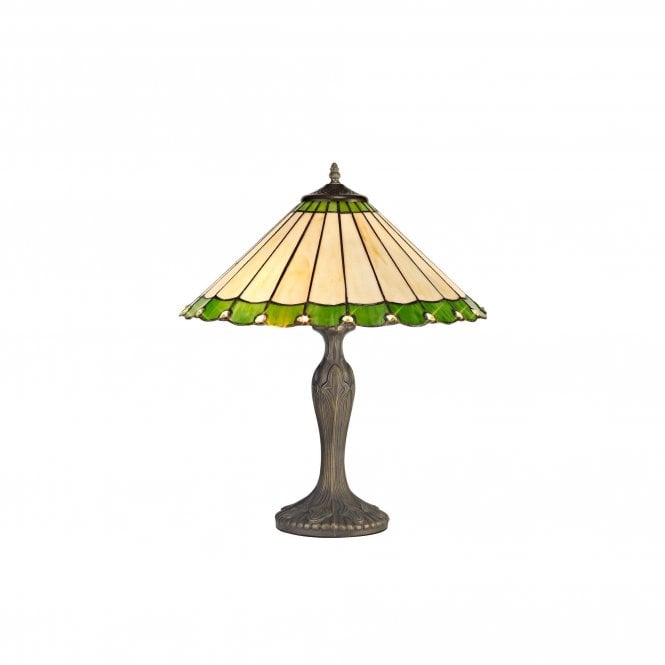 UNA Tiffany 2 Light Curved Table Lamp 40cm Green, Cream, Crystal, Antique Brass