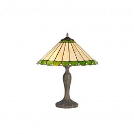 UNA Tiffany 2 Light Curved Table Lamp 40cm Green, Cream, Crystal, Antique Brass