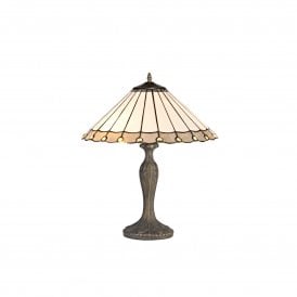 UNA Tiffany 2 Light Curved Table Lamp 40cm Grey, Cream, Crystal, Antique Brass