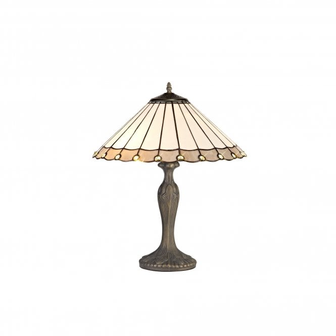 UNA Tiffany 2 Light Curved Table Lamp 40cm Grey, Cream, Crystal, Antique Brass