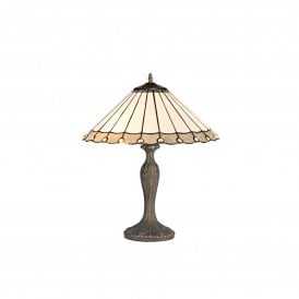 UNA Tiffany 2 Light Curved Table Lamp 40cm Grey, Cream, Crystal, Antique Brass