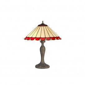 UNA Tiffany 2 Light Curved Table Lamp 40cm Red, Cream, Crystal, Antique Brass