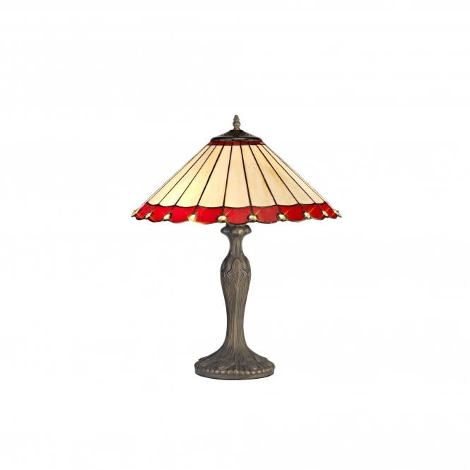 UNA Tiffany 2 Light Curved Table Lamp 40cm Red, Cream, Crystal, Antique Brass