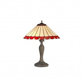 UNA Tiffany 2 Light Curved Table Lamp 40cm Red, Cream, Crystal, Antique Brass