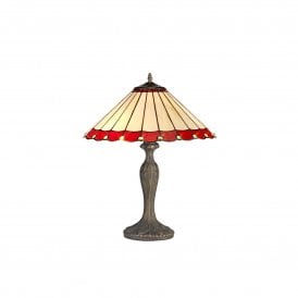 UNA Tiffany 2 Light Curved Table Lamp 40cm Red, Cream, Crystal, Antique Brass