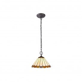 UNA Tiffany 2 Light Downlighter Ceiling Pendant Light 30cm Amber, Cream, Crystal, Antique Brass