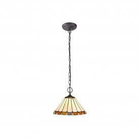UNA Tiffany 2 Light Downlighter Ceiling Pendant Light 30cm Amber, Cream, Crystal, Antique Brass
