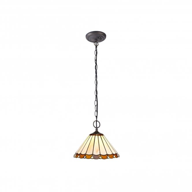UNA Tiffany 2 Light Downlighter Ceiling Pendant Light 30cm Amber, Cream, Crystal, Antique Brass