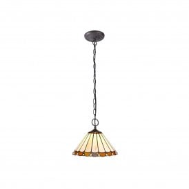 UNA Tiffany 2 Light Downlighter Ceiling Pendant Light 30cm Amber, Cream, Crystal, Antique Brass