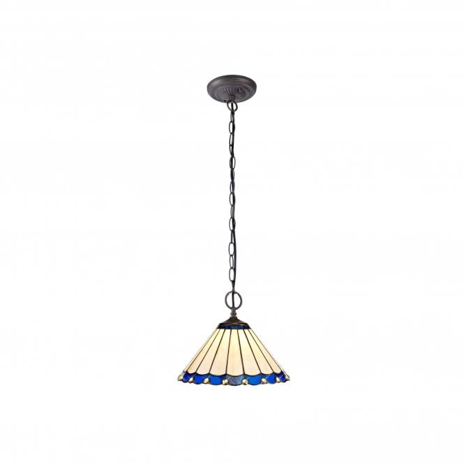 UNA Tiffany 2 Light Downlighter Ceiling Pendant Light 30cm Blue, Cream, Crystal, Antique Brass