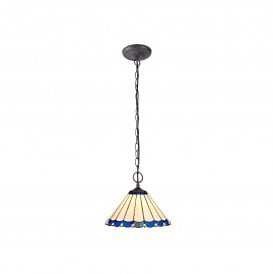 UNA Tiffany 2 Light Downlighter Ceiling Pendant Light 30cm Blue, Cream, Crystal, Antique Brass