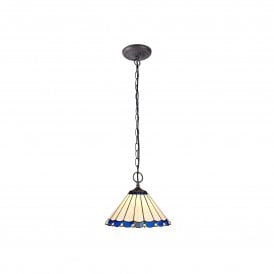 UNA Tiffany 2 Light Downlighter Ceiling Pendant Light 30cm Blue, Cream, Crystal, Antique Brass