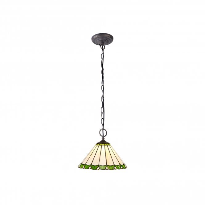 UNA Tiffany 2 Light Downlighter Ceiling Pendant Light 30cm Green, Cream, Crystal, Antique Brass