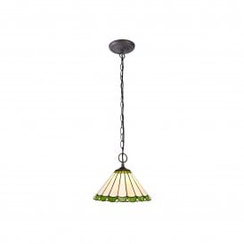 UNA Tiffany 2 Light Downlighter Ceiling Pendant Light 30cm Green, Cream, Crystal, Antique Brass