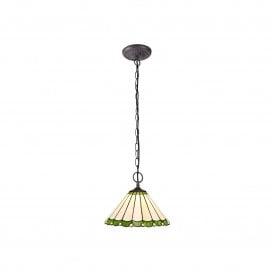 UNA Tiffany 2 Light Downlighter Ceiling Pendant Light 30cm Green, Cream, Crystal, Antique Brass