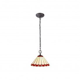 UNA Tiffany 2 Light Downlighter Ceiling Pendant Light 30cm Red, Cream, Crystal, Antique Brass