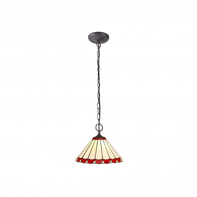 UNA Tiffany 2 Light Downlighter Ceiling Pendant Light 30cm Red, Cream, Crystal, Antique Brass
