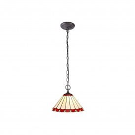 UNA Tiffany 2 Light Downlighter Ceiling Pendant Light 30cm Red, Cream, Crystal, Antique Brass