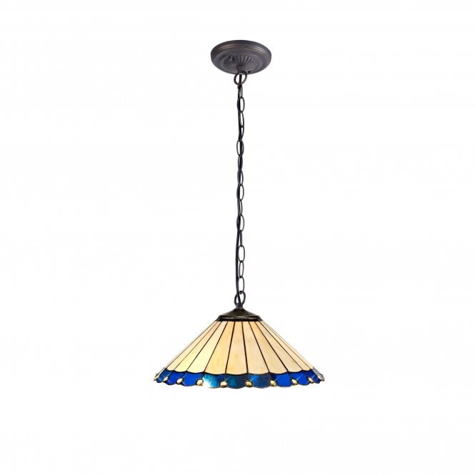 UNA Tiffany 2 Light Downlighter Ceiling Pendant Light 40cm Blue, Cream, Crystal, Antique Brass
