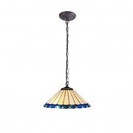 UNA Tiffany 2 Light Downlighter Ceiling Pendant Light 40cm Blue, Cream, Crystal, Antique Brass