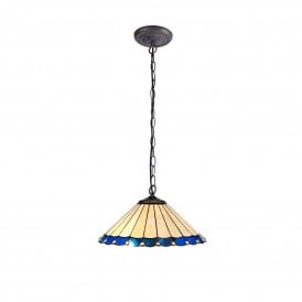 UNA Tiffany 2 Light Downlighter Ceiling Pendant Light 40cm Blue, Cream, Crystal, Antique Brass