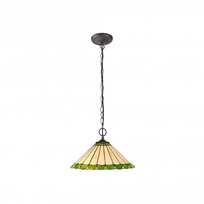 UNA Tiffany 2 Light Downlighter Ceiling Pendant Light 40cm Green, Cream, Crystal, Antique Brass