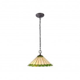 UNA Tiffany 2 Light Downlighter Ceiling Pendant Light 40cm Green, Cream, Crystal, Antique Brass