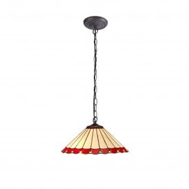 UNA Tiffany 2 Light Downlighter Ceiling Pendant Light 40cm Red, Cream, Crystal, Antique Brass