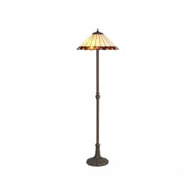 UNA Tiffany 2 Light Leaf Floor Lamp 40cm Amber, Cream, Crystal, Antique Brass