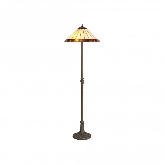 UNA Tiffany 2 Light Leaf Floor Lamp 40cm Amber, Cream, Crystal, Antique Brass