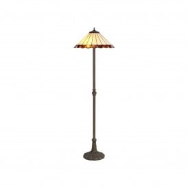 UNA Tiffany 2 Light Leaf Floor Lamp 40cm Amber, Cream, Crystal, Antique Brass