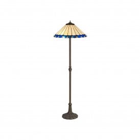 UNA Tiffany 2 Light Leaf Floor Lamp 40cm Blue, Cream, Crystal, Antique Brass