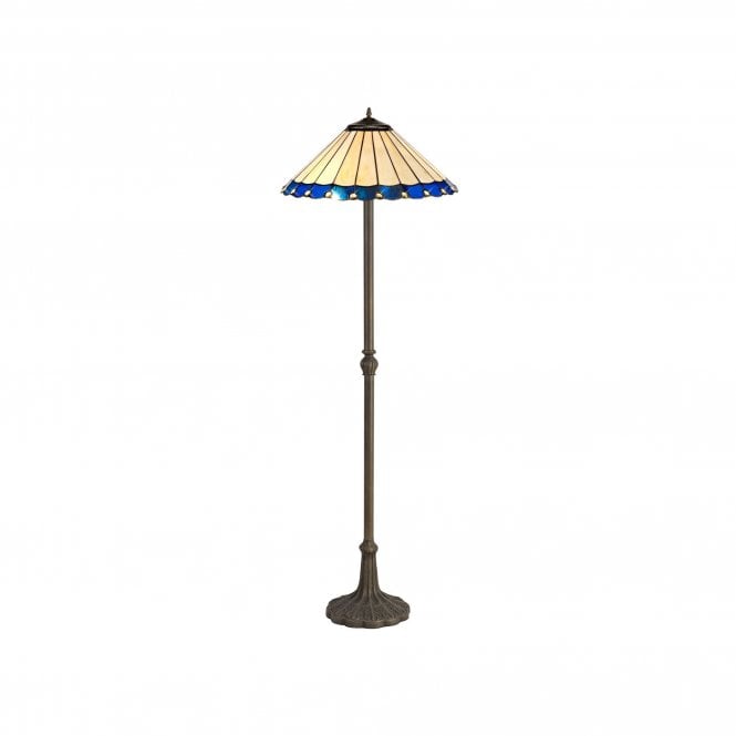 UNA Tiffany 2 Light Leaf Floor Lamp 40cm Blue, Cream, Crystal, Antique Brass