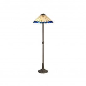 UNA Tiffany 2 Light Leaf Floor Lamp 40cm Blue, Cream, Crystal, Antique Brass
