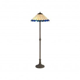 UNA Tiffany 2 Light Leaf Floor Lamp 40cm Blue, Cream, Crystal, Antique Brass