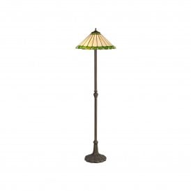 UNA Tiffany 2 Light Leaf Floor Lamp 40cm Green, Cream, Crystal, Antique Brass
