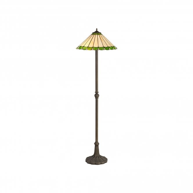UNA Tiffany 2 Light Leaf Floor Lamp 40cm Green, Cream, Crystal, Antique Brass