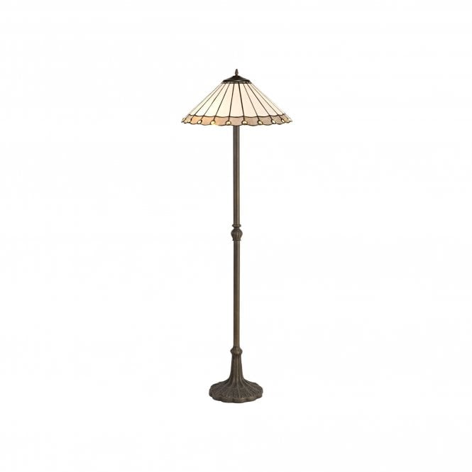 UNA Tiffany 2 Light Leaf Floor Lamp 40cm Grey, Cream, Crystal, Antique Brass
